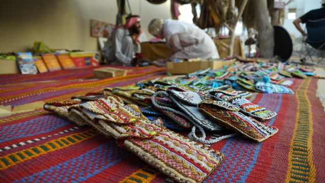 Hand made hand bags at market Dahab Bedouin Festival 2014